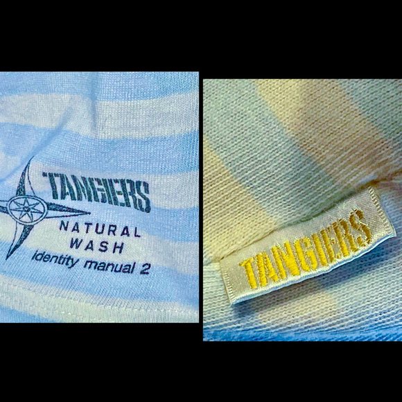 ▪️VTG▪️TANGIERS▪️1990's White & Baby Blue Stripe Cotton Crop Polo Shirt Top - Picture 6 of 12